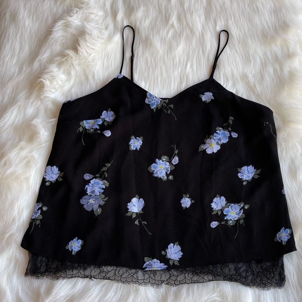 Mossimo Supply & Co. Black Blue Floral Lace Spaghetti Strap Blouse